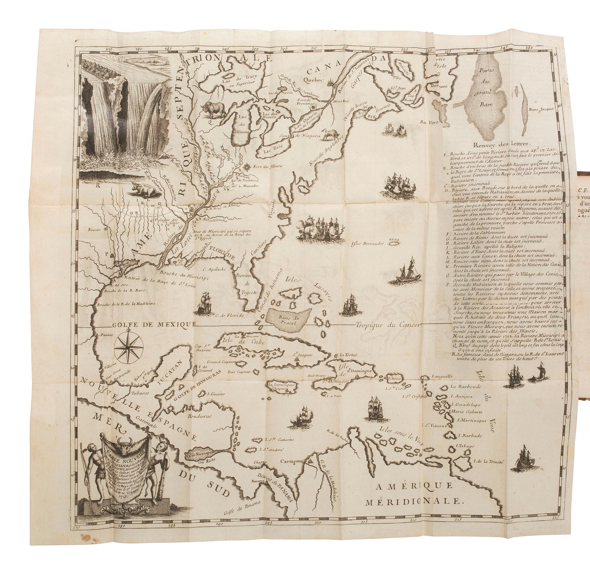 American Travel, Exploration & Expansion JOUTEL, Henri (ca 1640-1735). Journal historique du dernier voyage que feu M. de la Sale fit dans le Golfe de Mexique, pour trouver l'embouchure, & le cours de la Riviere de Missicipi, nommee a present la Riviere de Saint Louis, qui traverse la Louisiane . Paris: Estienne Robinot, 1713.