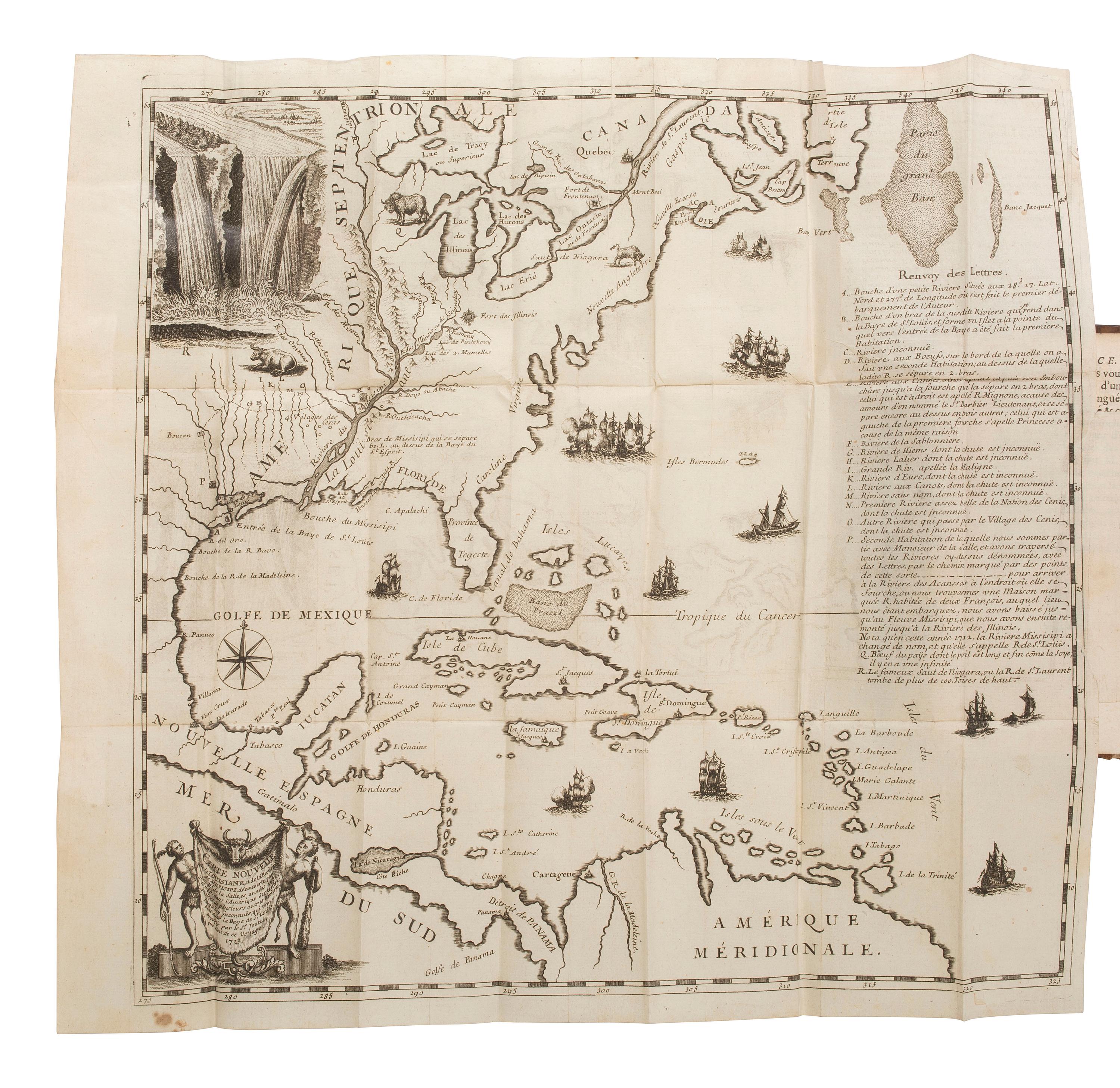 American Travel, Exploration & Expansion JOUTEL, Henri (ca 1640-1735). Journal historique du dernier voyage que feu M. de la Sale fit dans le Golfe de Mexique, pour trouver l'embouchure, & le cours de la Riviere de Missicipi, nommee a present la Riviere de Saint Louis, qui traverse la Louisiane . Paris: Estienne Robinot, 1713.