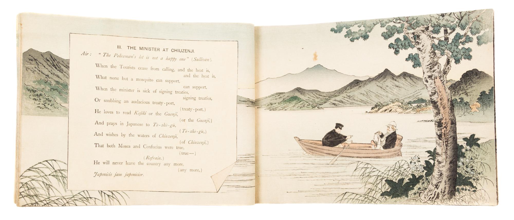 EDWARDS, OSMAN. Residential Rhymes. Tokyo, n.d. [c. 1900] with 22 color woodblocks on crepe paper.