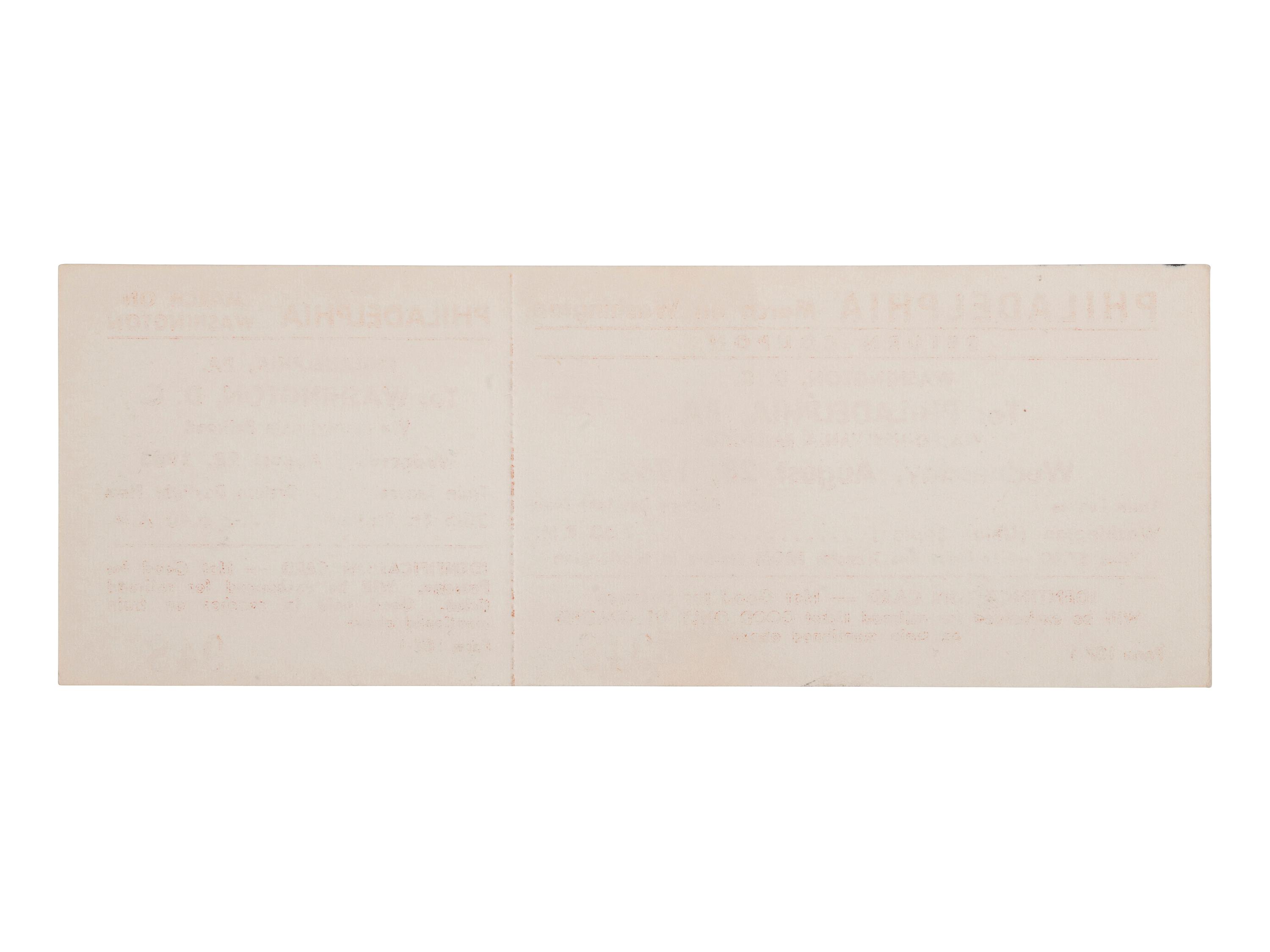 [CIVIL RIGHTS]. March on Washington unused round-trip bus ticket from Philadelphia to Washington, DC. 28 August 1963.