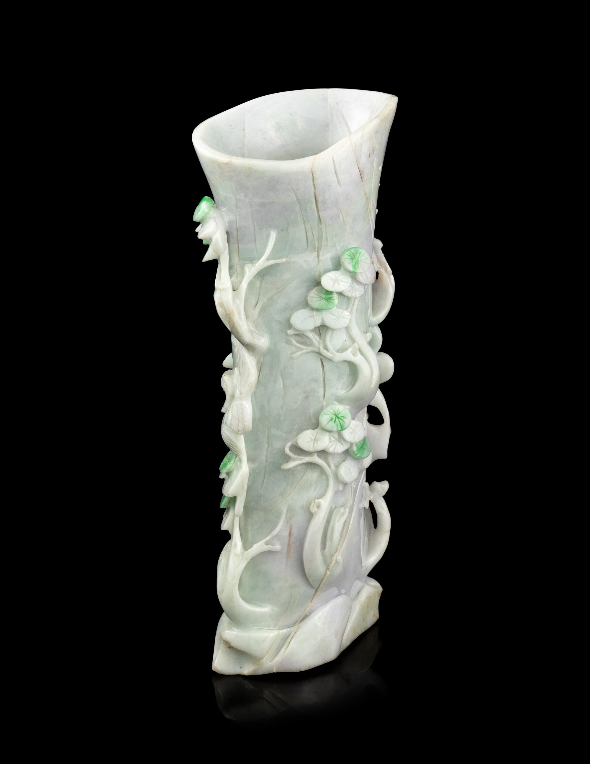 An Apple Green and Lavender Jadeite Vase