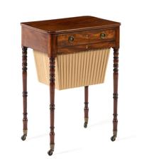 A Sheraton Mahogany Sewing Table Height 28 5/8 x width 20 1/2 x depth 14 3/4 inches. — FIRST HALF 19TH CENTURY