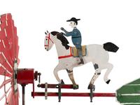 A Folk Art Painted Tin Whirligig of a Trotting Horse