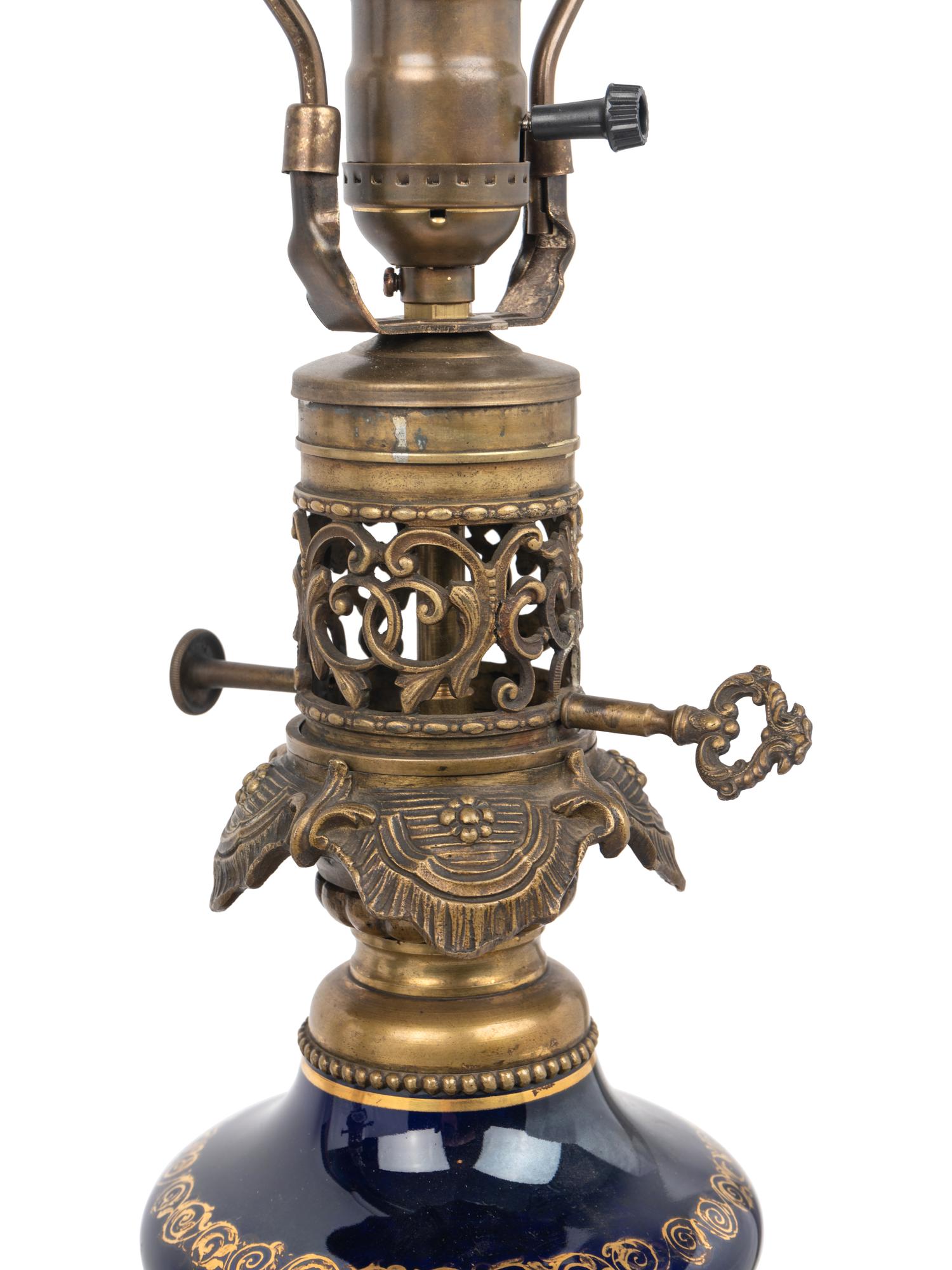 A Pair of French Porcelain Oil Lamps Converted to Electricity