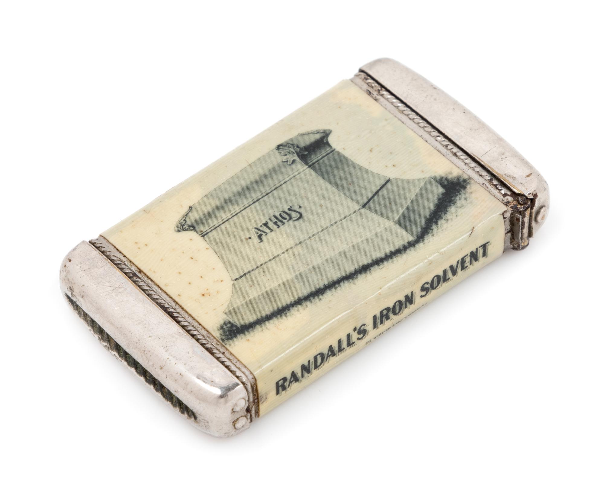 An American Celluloid and Mixed Metal Advertisement Match Safe Height 2 3/4 inches. — LATE 19TH CENTURY