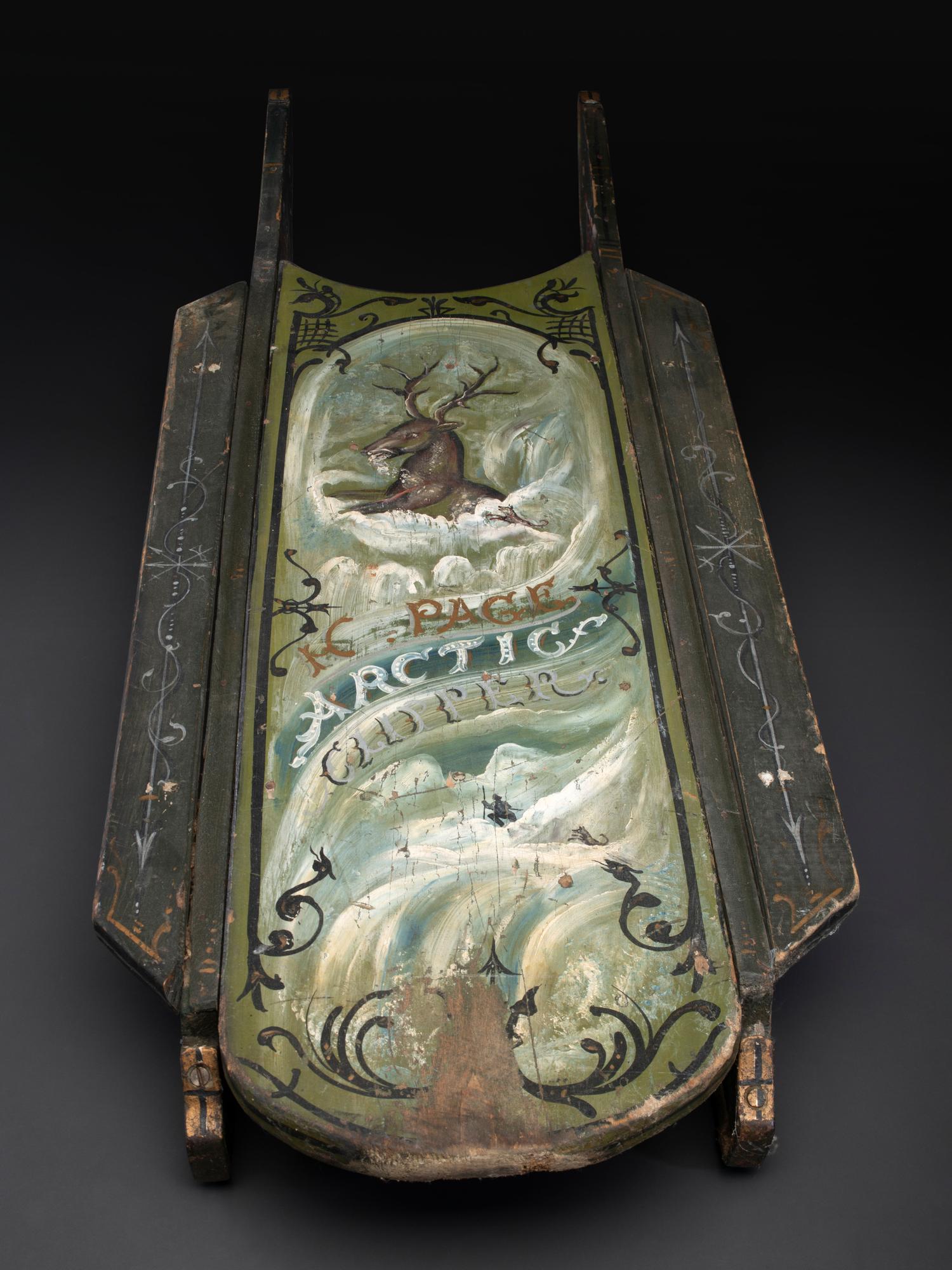 An 'Arctic Clipper' Paint Decorated Carved Wood Sled