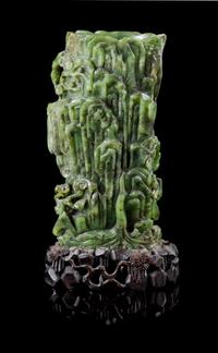 A Chinese Mottled Spinach Jade Vase Height 8 1/2 inches. — 19TH CENTURY