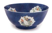 A Famille Verte Powder Blue Ground Porcelain Bowl Diameter 7 1/2 inches. — KANGXI PERIOD (1662-1722)