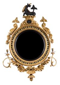 A Regency Part Ebonized Giltwood Convex Girandole Mirror — 19TH CENTURY