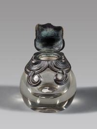 An Art Nouveau Bronze Mounted Glass Inkwell and Wall Mirror