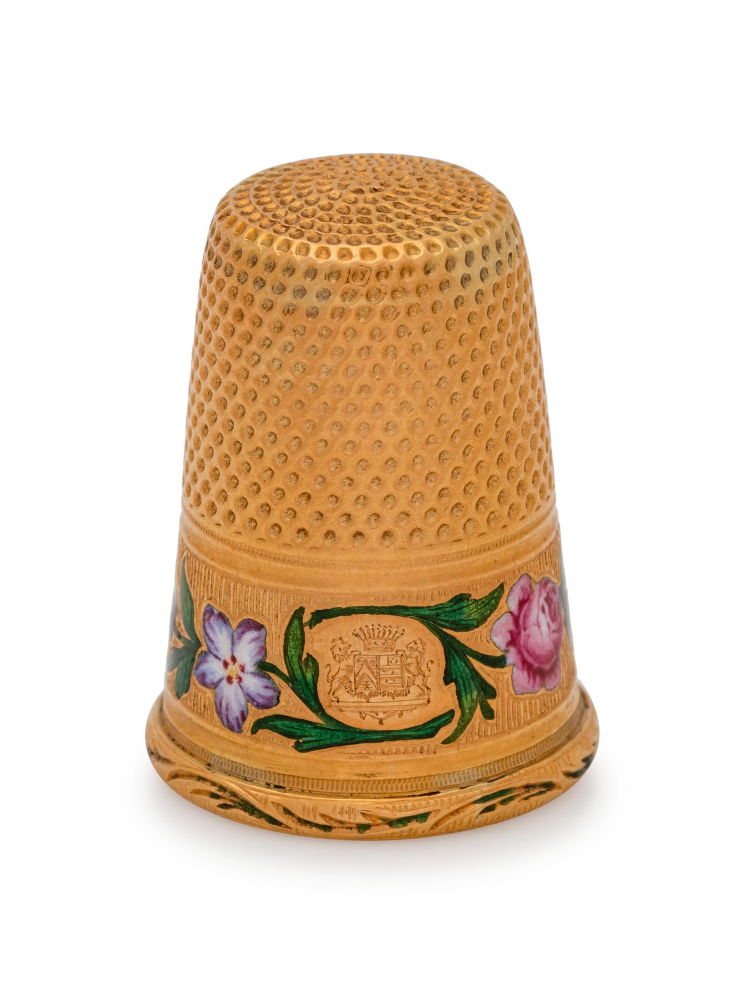 A French Yellow Gold and Enamel Thimble
