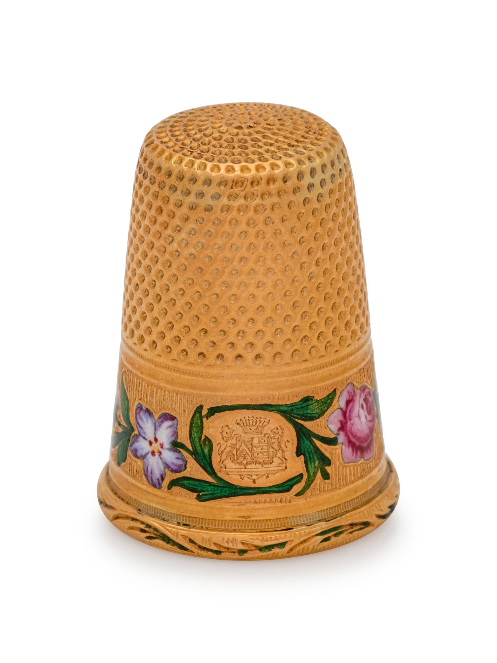 A French Yellow Gold and Enamel Thimble