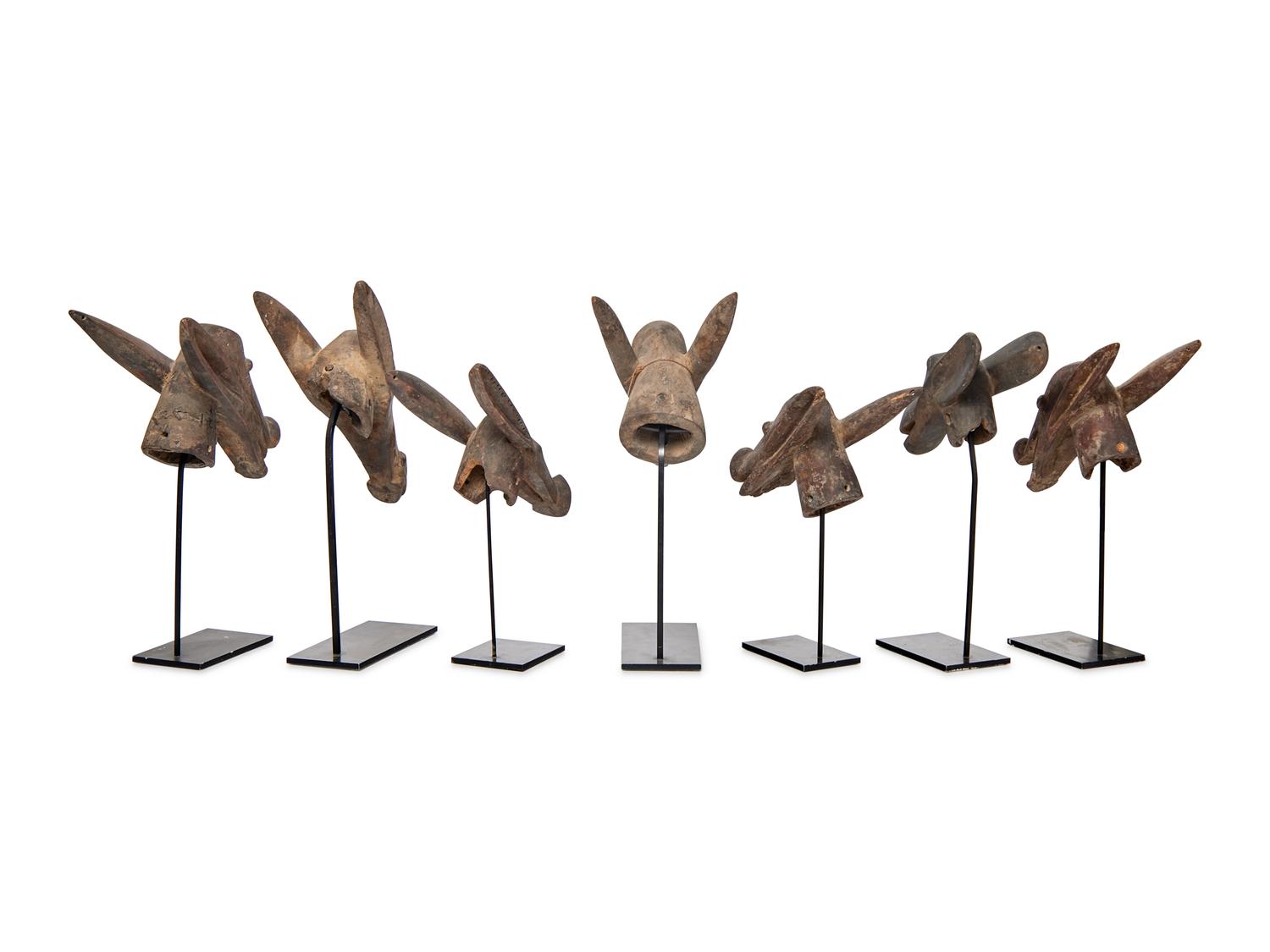 A Group of Seven Bamana [ Bambara] Aardvark Marionette Heads