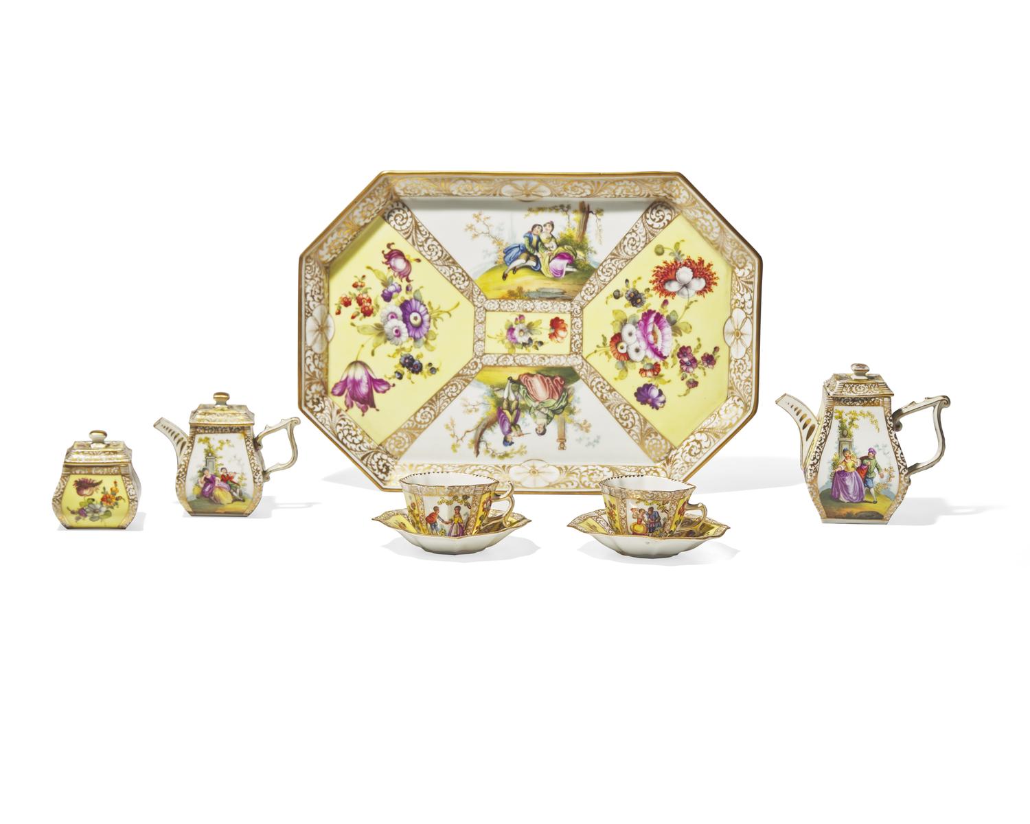 A Dresden Porcelain Miniature Eight-Piece Tea and Coffee Service