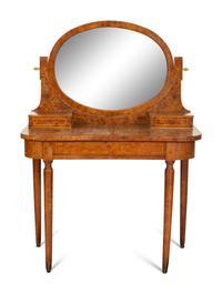 An English Burlwood Dressing Table with Swing Oval Mirror