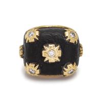 KATY BRISCOE, YELLOW GOLD, JET AND DIAMOND 'DIEZ' RING