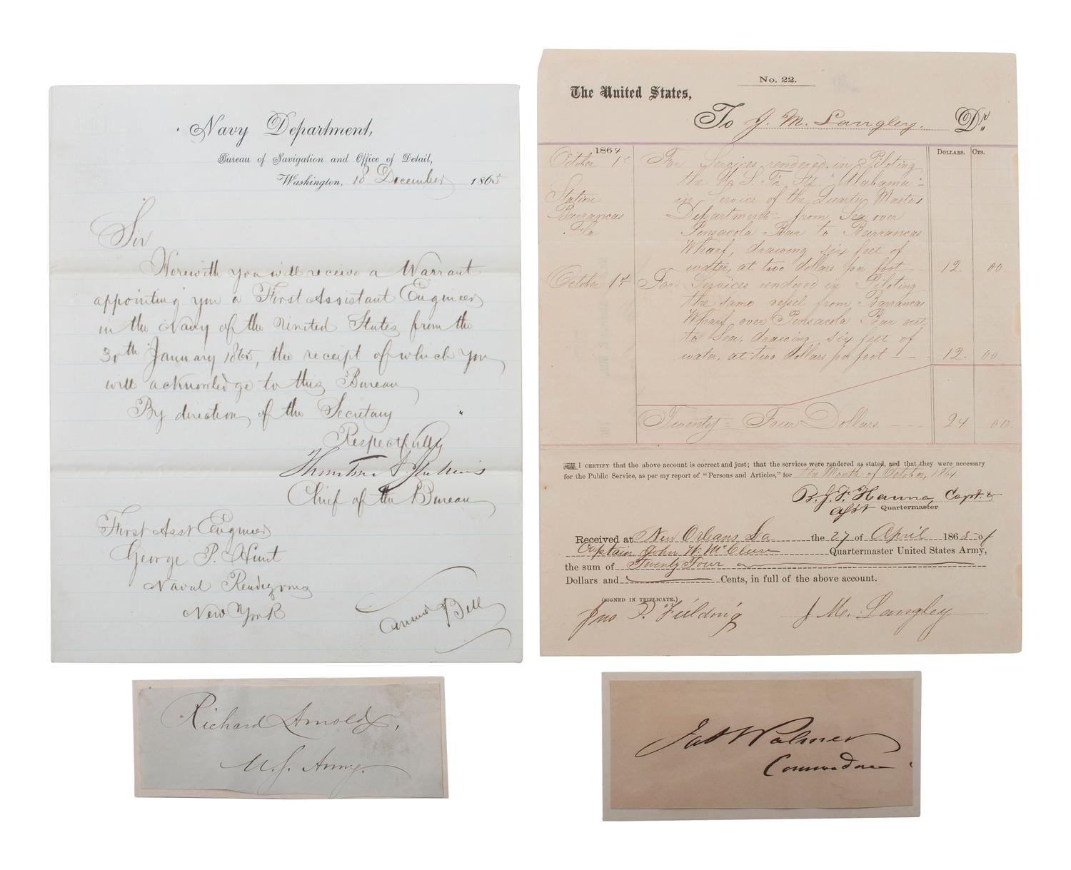 [CIVIL WAR] -- [NAVY]. US Navy signatures. [With:] Benjamin Butler ALS to Admiral Farragut.