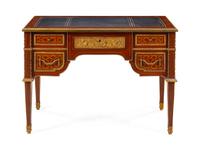 A Louis XVI Style Gilt Bronze Mounted Parquetry Bureau Plat