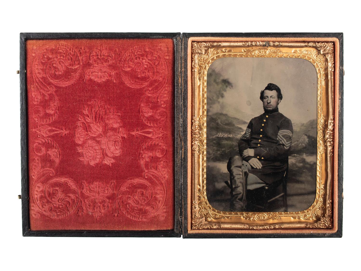 [CIVIL WAR]. Quarter plate tintype and ambrotype of Union sergeants.