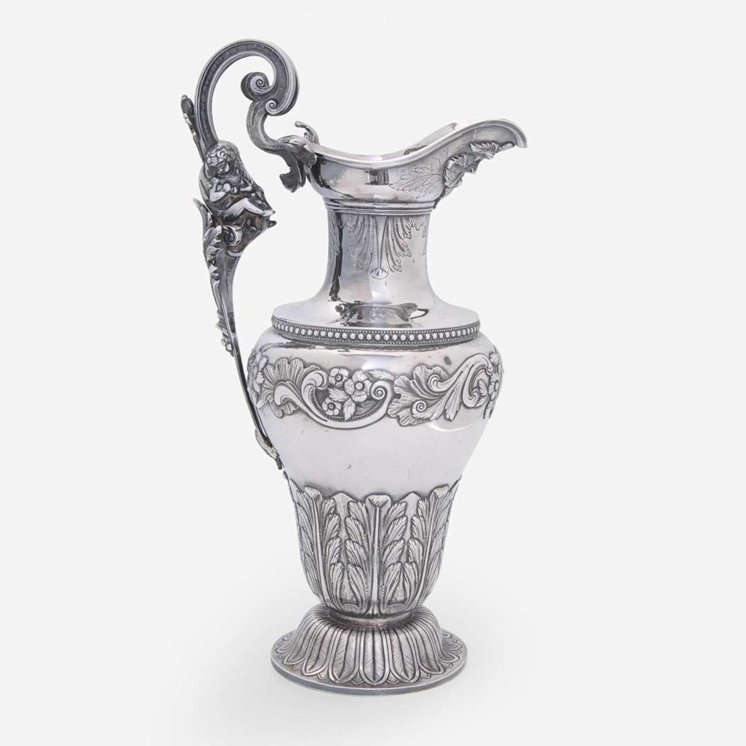 A silver water pitcher and two silver open salt cellars Taylor & Lawrie (active 1837-1862), retailed by Bailey & Kitchen (active 1833-1846), Philadelphia, circa 1840