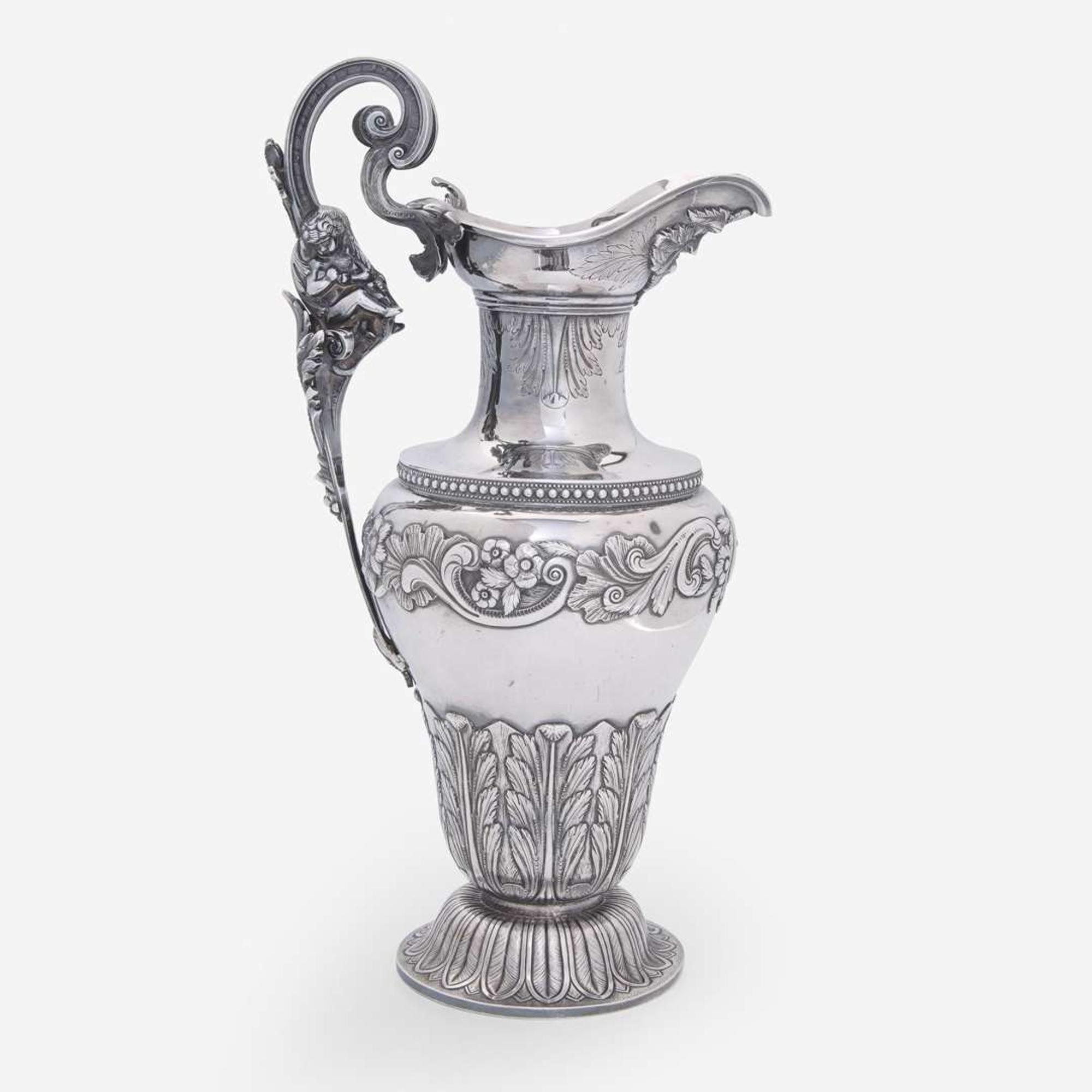 A silver water pitcher and two silver open salt cellars Taylor & Lawrie (active 1837-1862), retailed by Bailey & Kitchen (active 1833-1846), Philadelphia, circa 1840