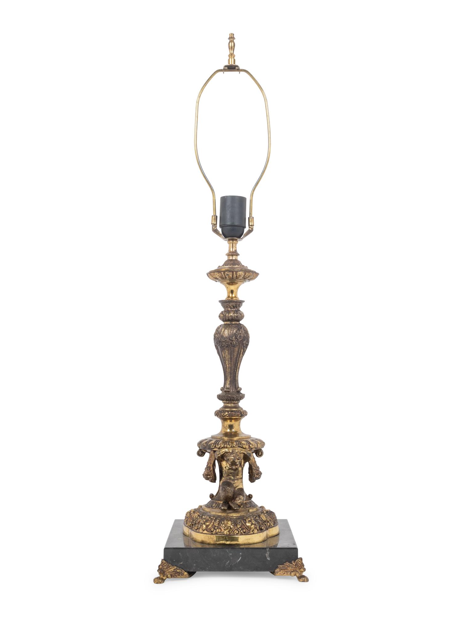 A French Gilt Metal and Marble Table Lamp