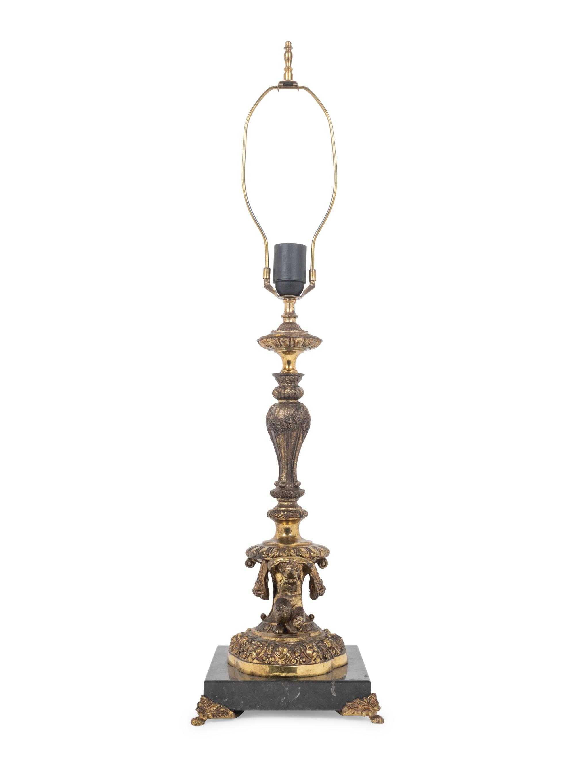 A French Gilt Metal and Marble Table Lamp