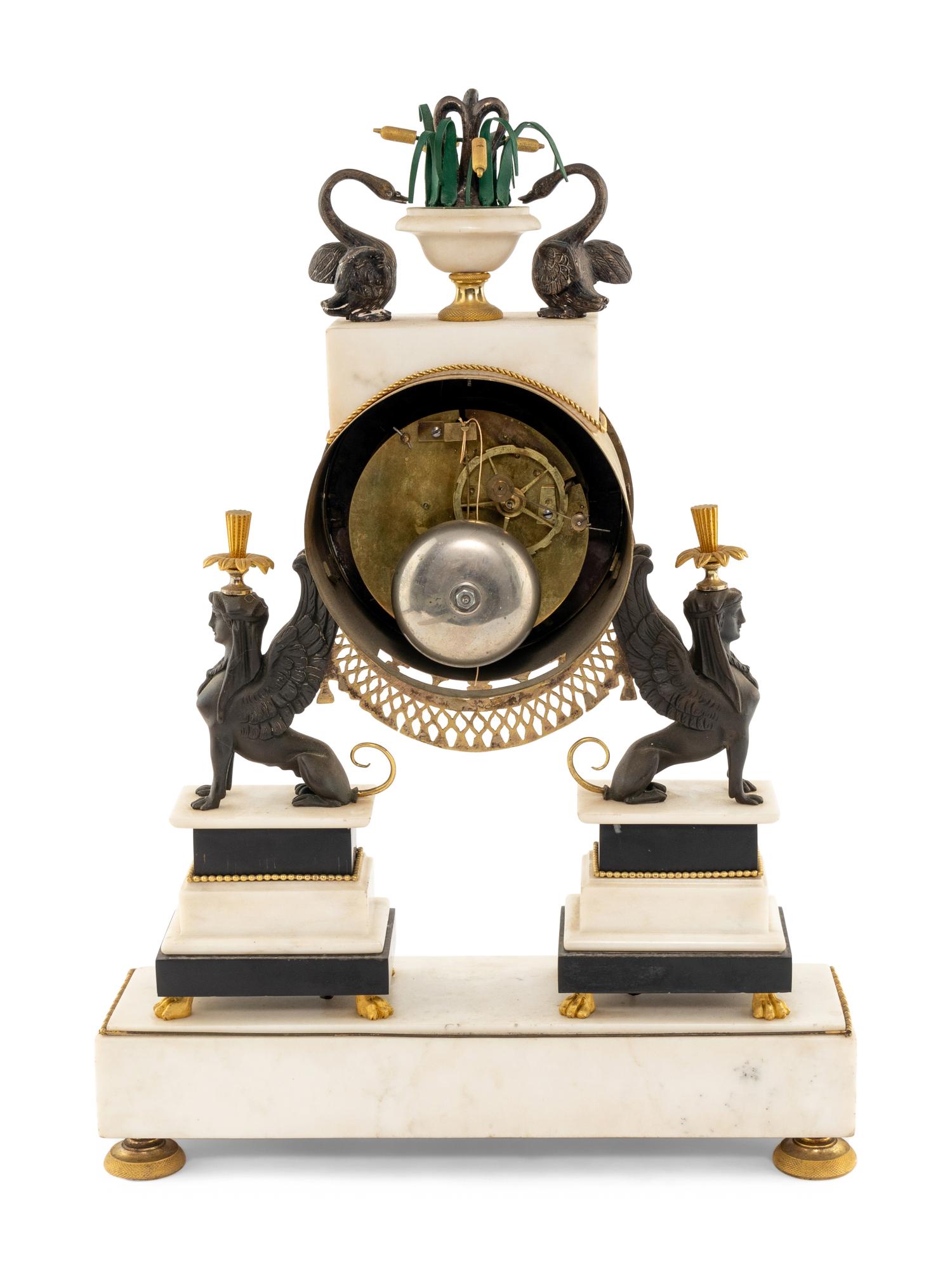 A Directoire Ormolu Mounted White Marble Clock