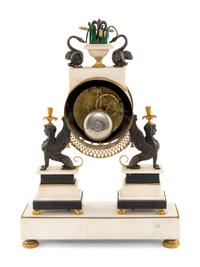 A Directoire Ormolu Mounted White Marble Clock