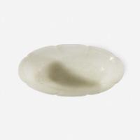 A Chinese pale greyish-white jade lobed oval bowl 灰白玉莲瓣碗