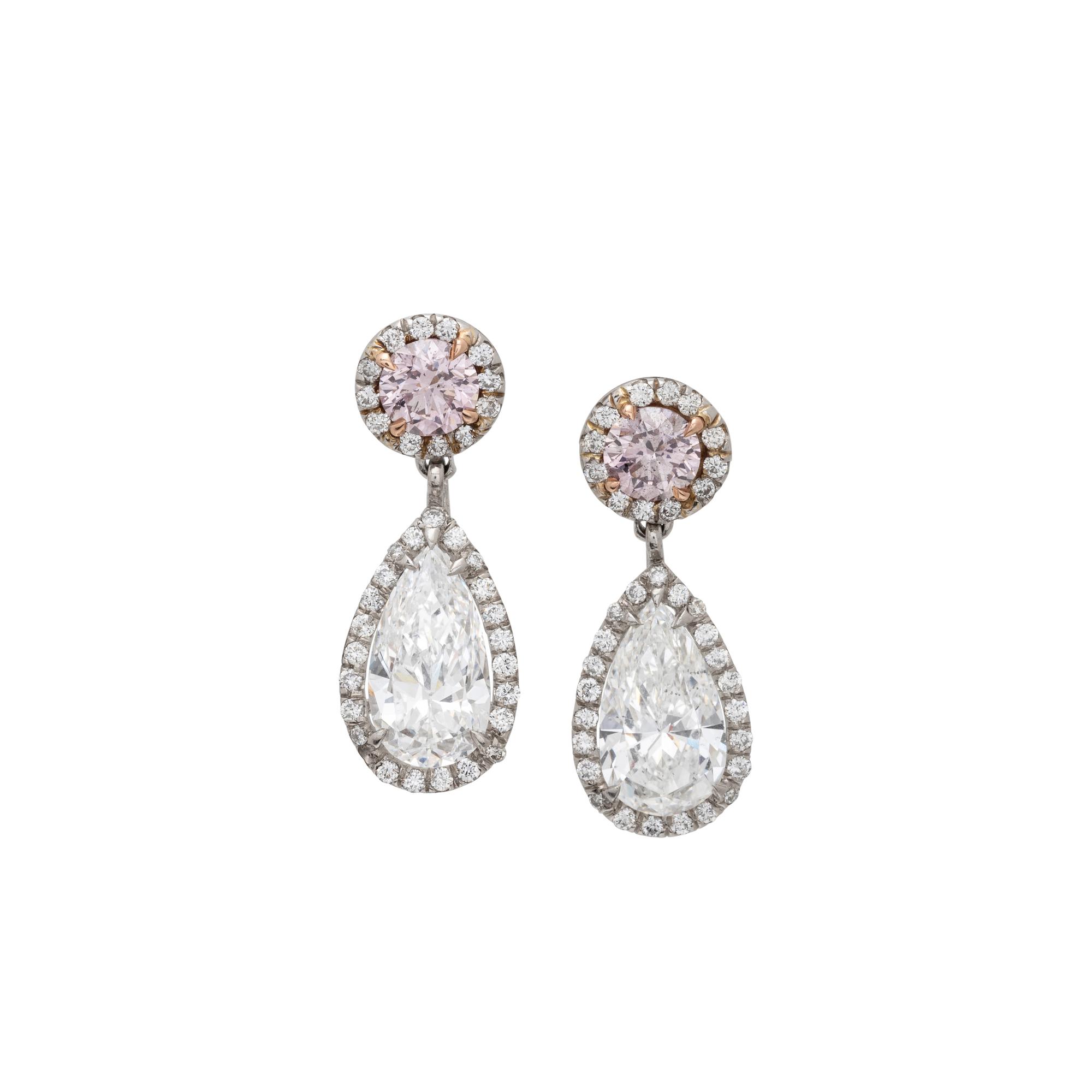FANCY COLORED DIAMOND AND DIAMOND EARRINGS