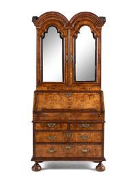 A George I Walnut Bureau Bookcase