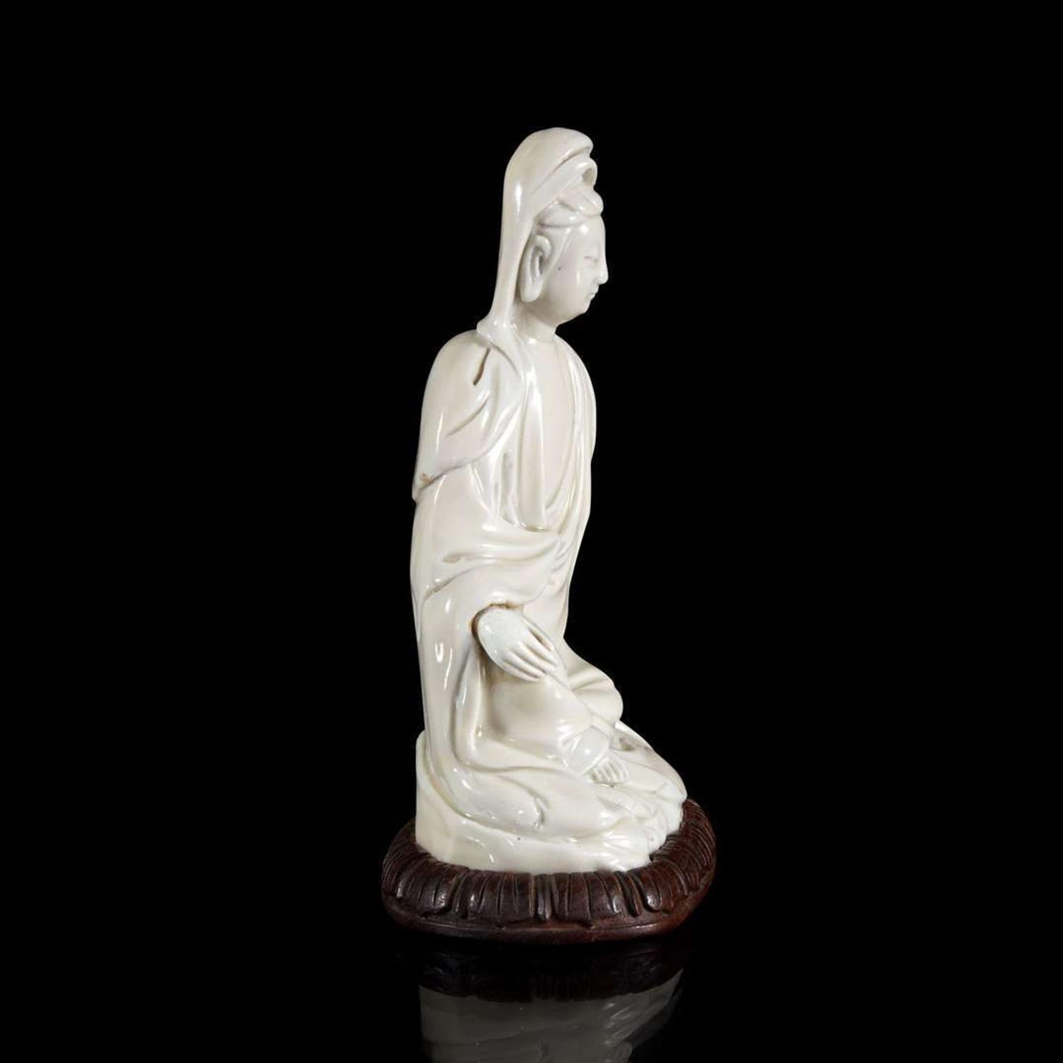 A small Chinese blanc de Chine figure of seated Guanyin 德化窑观音小造像 18th century or earlier ???????