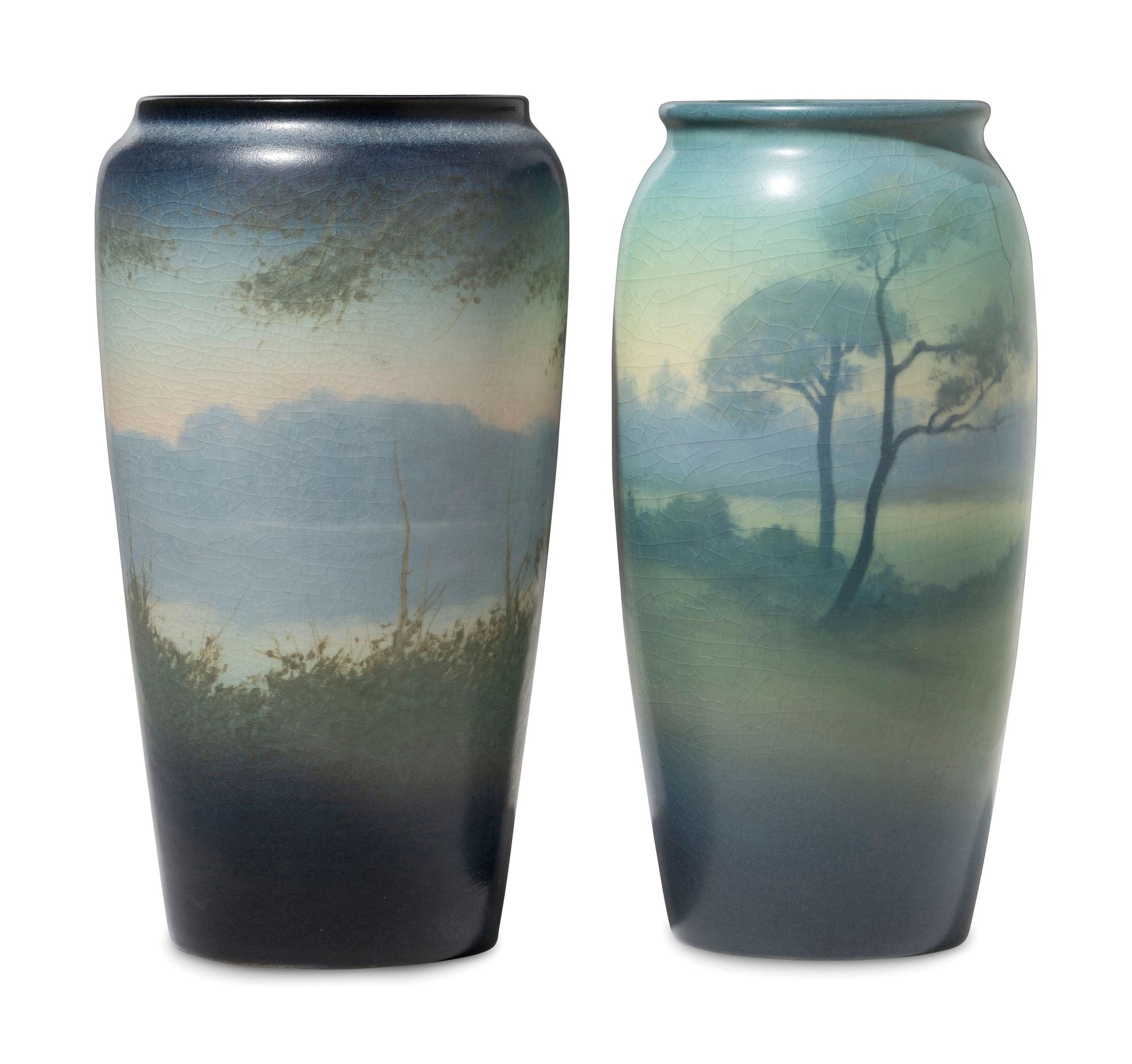 Two Artist Decorated Rookwood Pottery Vellum Vases