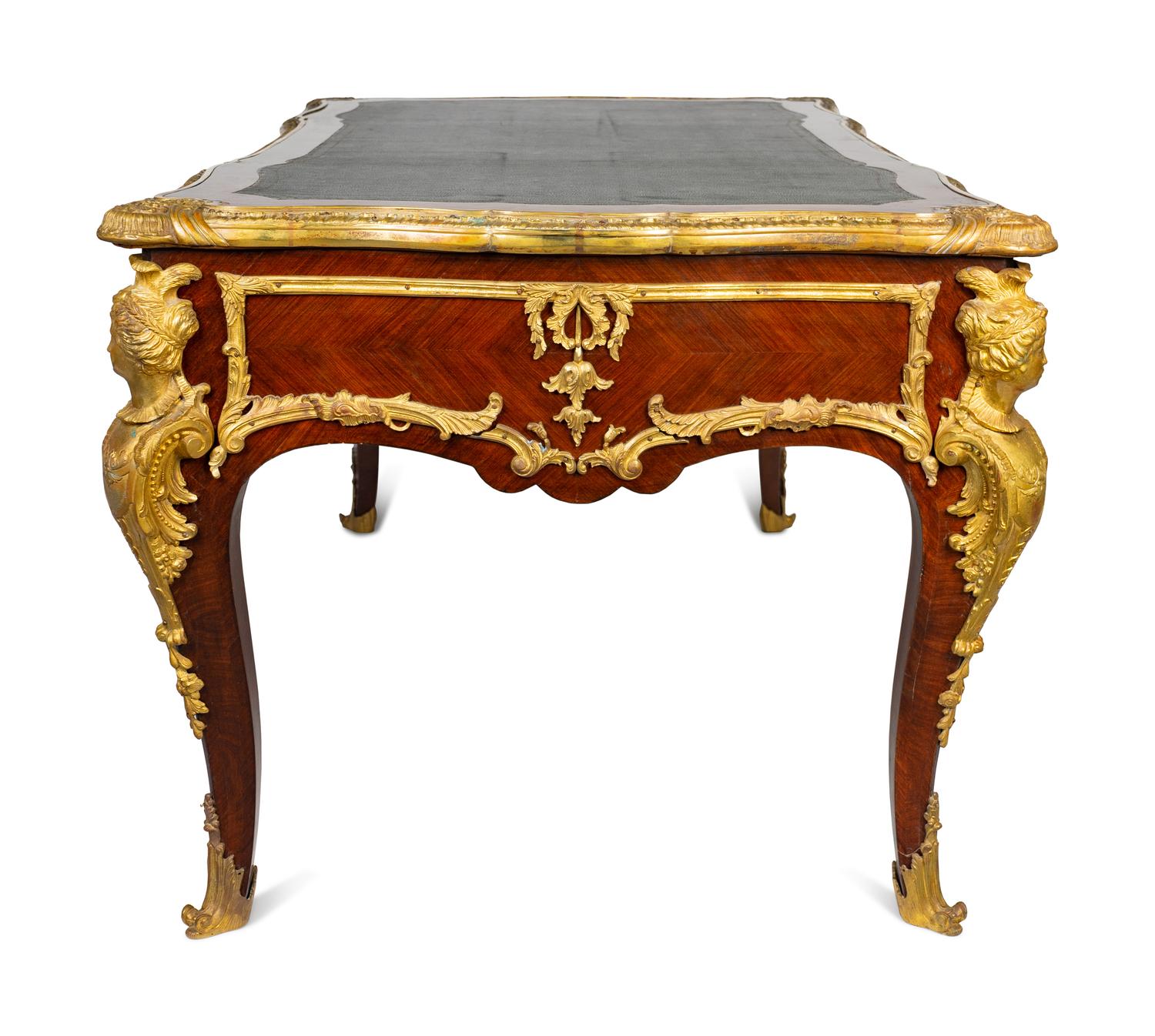 A Louis XV Style Gilt Bronze Mounted Kingwood Bureau Plat