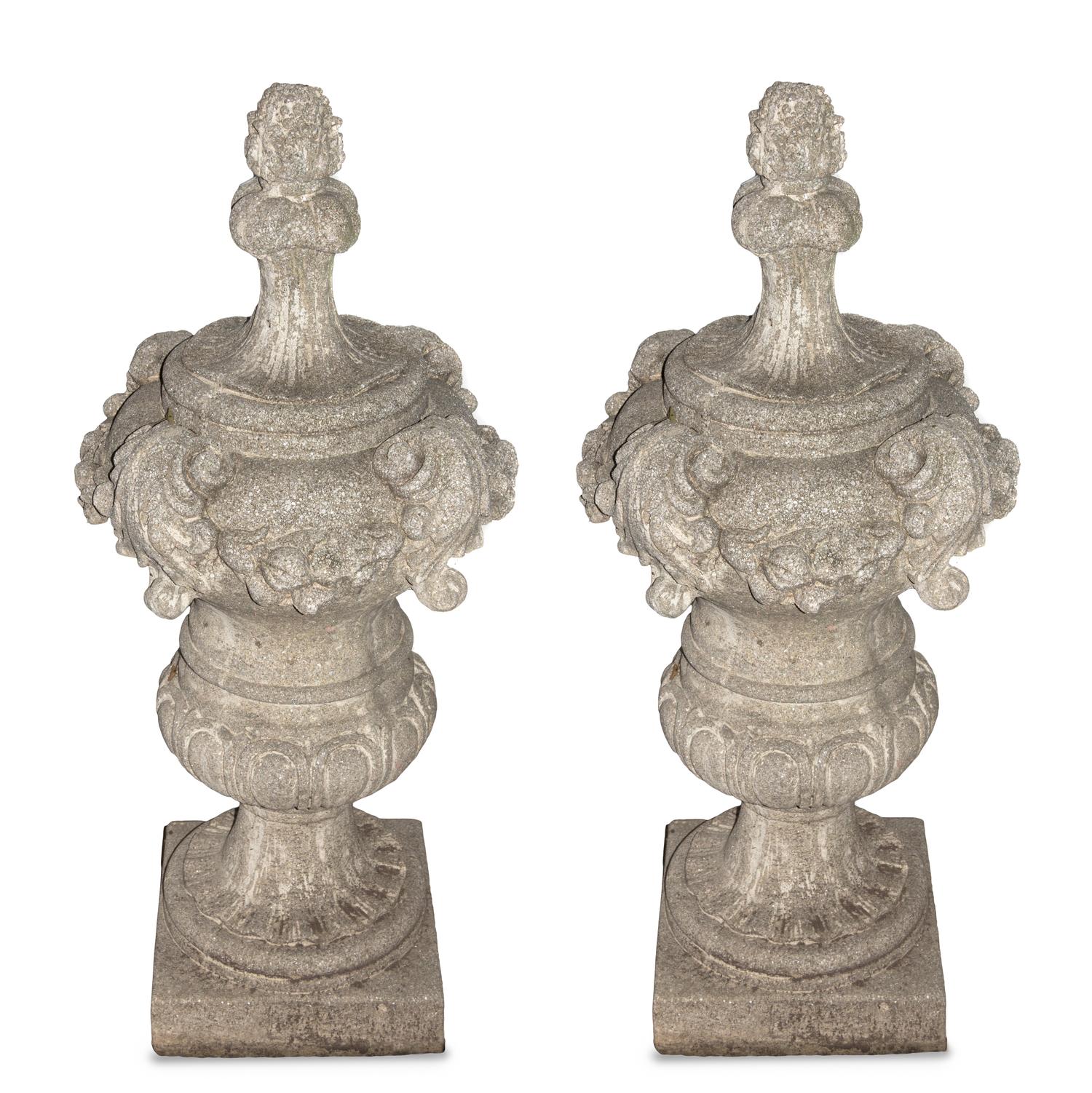 A Pair of Cast Stone Garden Finials Height 46 inches.