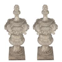 A Pair of Cast Stone Garden Finials Height 46 inches.