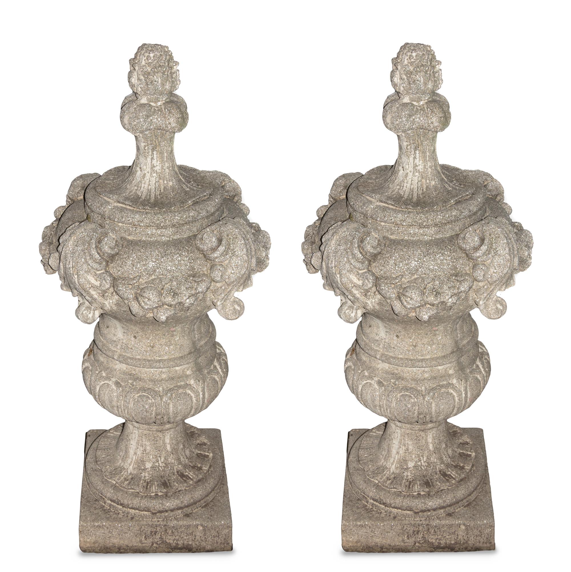 A Pair of Cast Stone Garden Finials Height 46 inches.