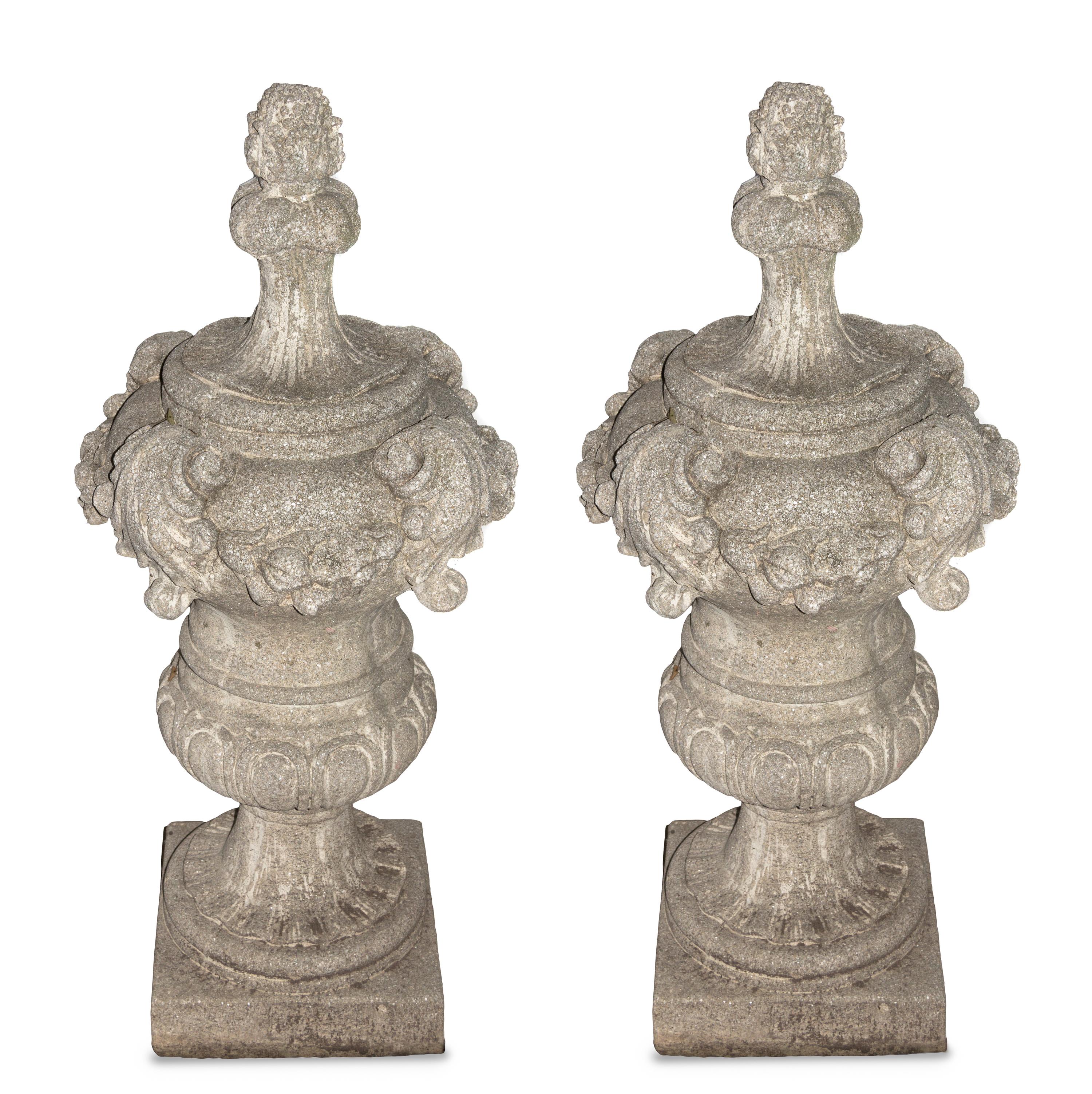 A Pair of Cast Stone Garden Finials Height 46 inches.