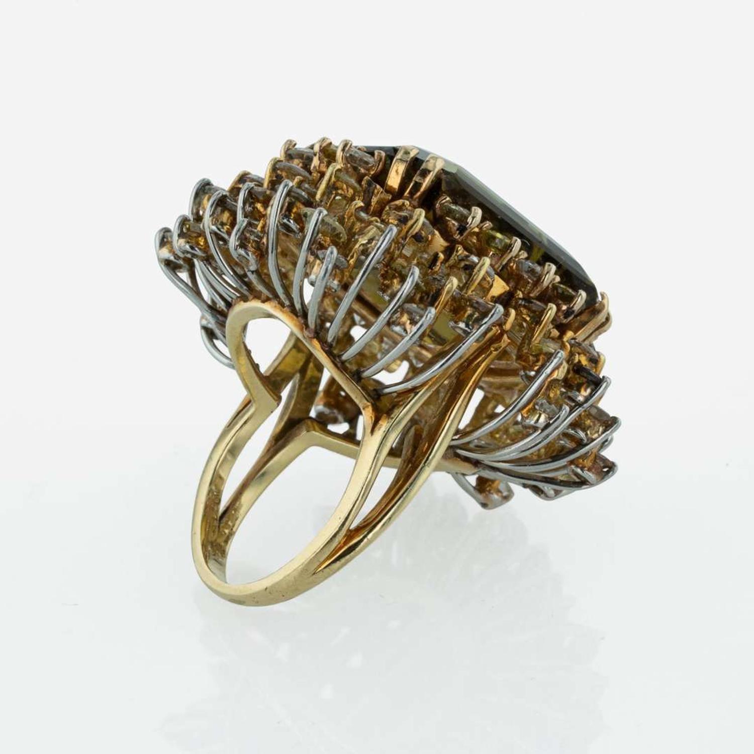 A Natural Tourmaline, Diamond, and 18K Yellow Gold Ring