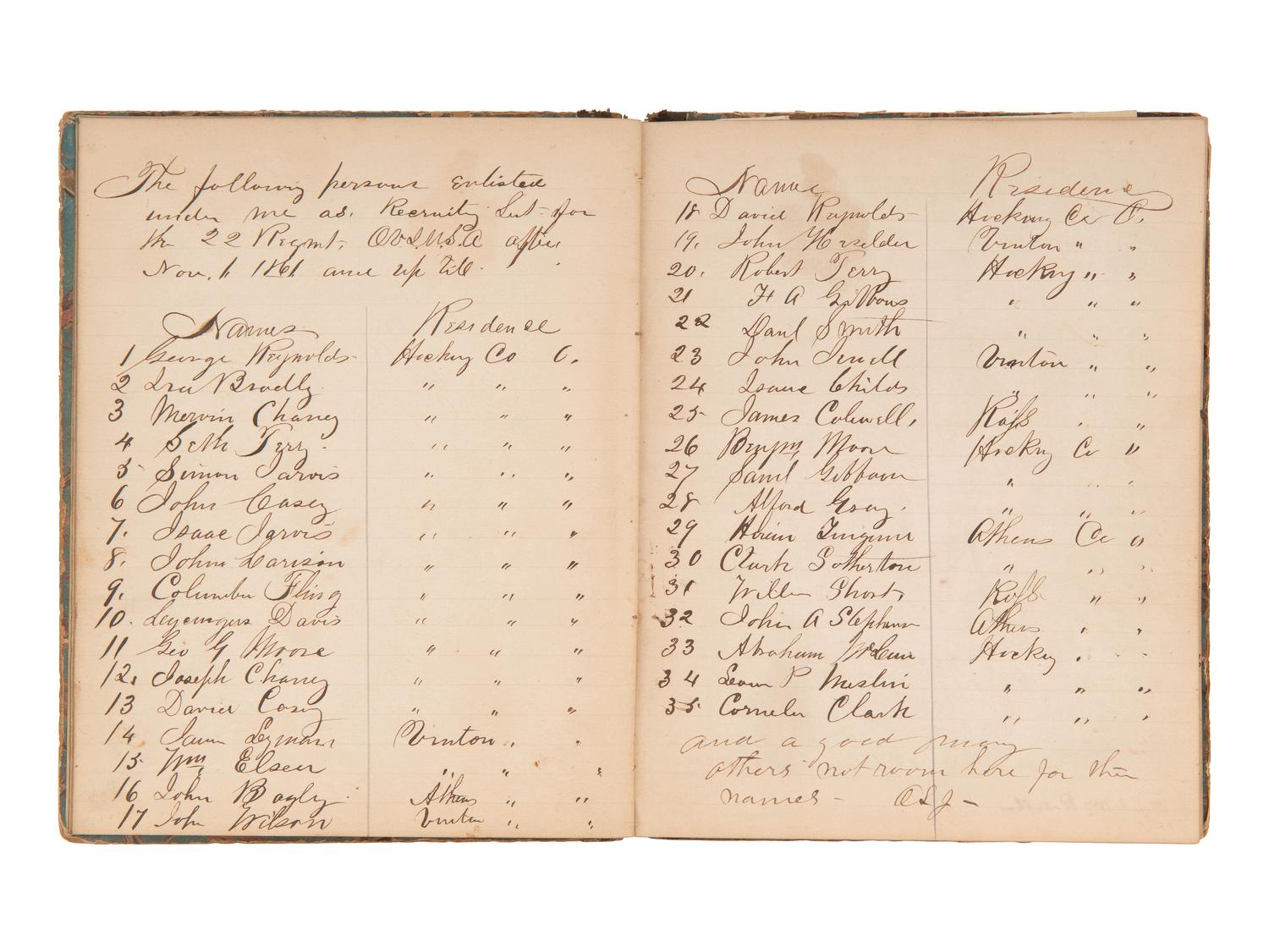 JACKSON, Col. Oscar L. (1840-1920). Five journals, incl. descriptions of Oscar L. Jackson's political activism during the 1860 campaign and his service with 63rd OVI, with campaign broadside noting Jackson as a speaker.