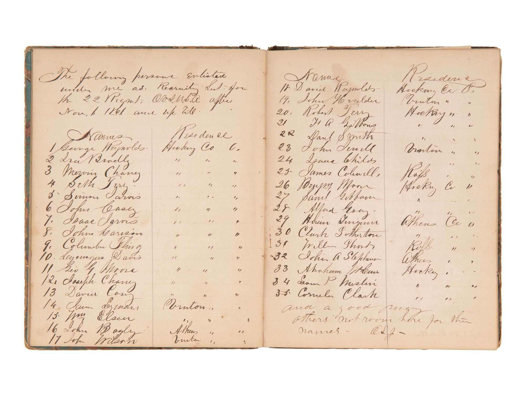 JACKSON, Col. Oscar L. (1840-1920). Five journals, incl. descriptions of Oscar L. Jackson's political activism during the 1860 campaign and his service with 63rd OVI, with campaign broadside noting Jackson as a speaker.