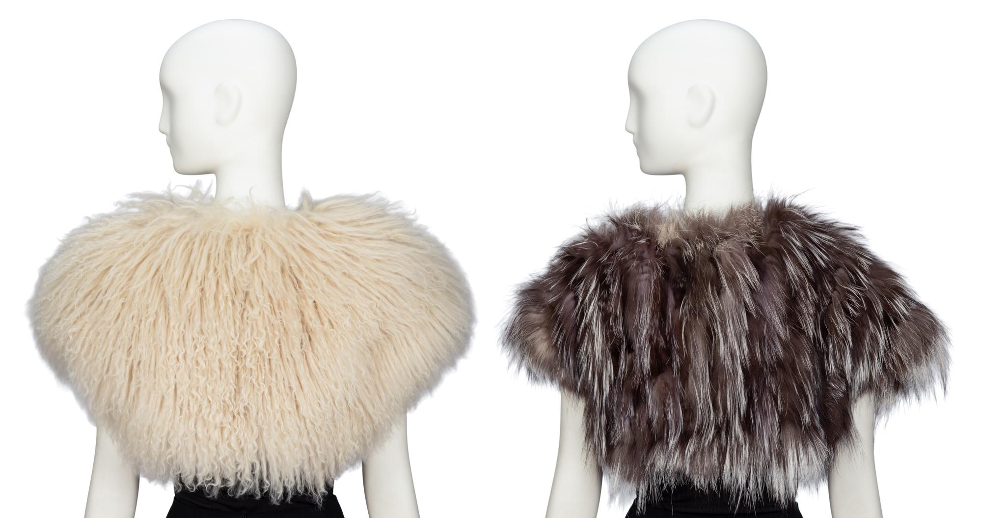 TWO DESIGNER FUR SHRUGS