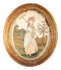 An English Silkwork Shepherdess Embroidery