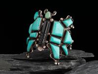 Large Navajo Silver, Turquoise, and Jet Butterfly Statement Cuff Bracelet