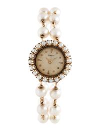 14K YELLOW GOLD AND CULTURED PEARL WRISTWATCH