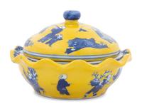 A Chinese Yellow Ground Blue and White Porcelain Covered Bowl
