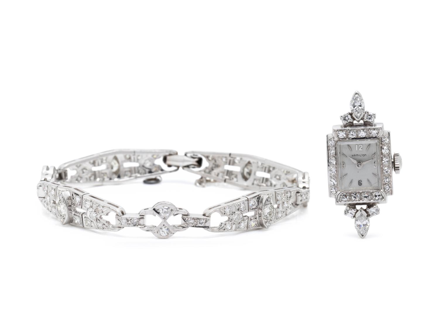 HAMILTON, PLATINUM, WHITE GOLD AND DIAMOND WATCH CASE AND BRACELET