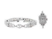 HAMILTON, PLATINUM, WHITE GOLD AND DIAMOND WATCH CASE AND BRACELET
