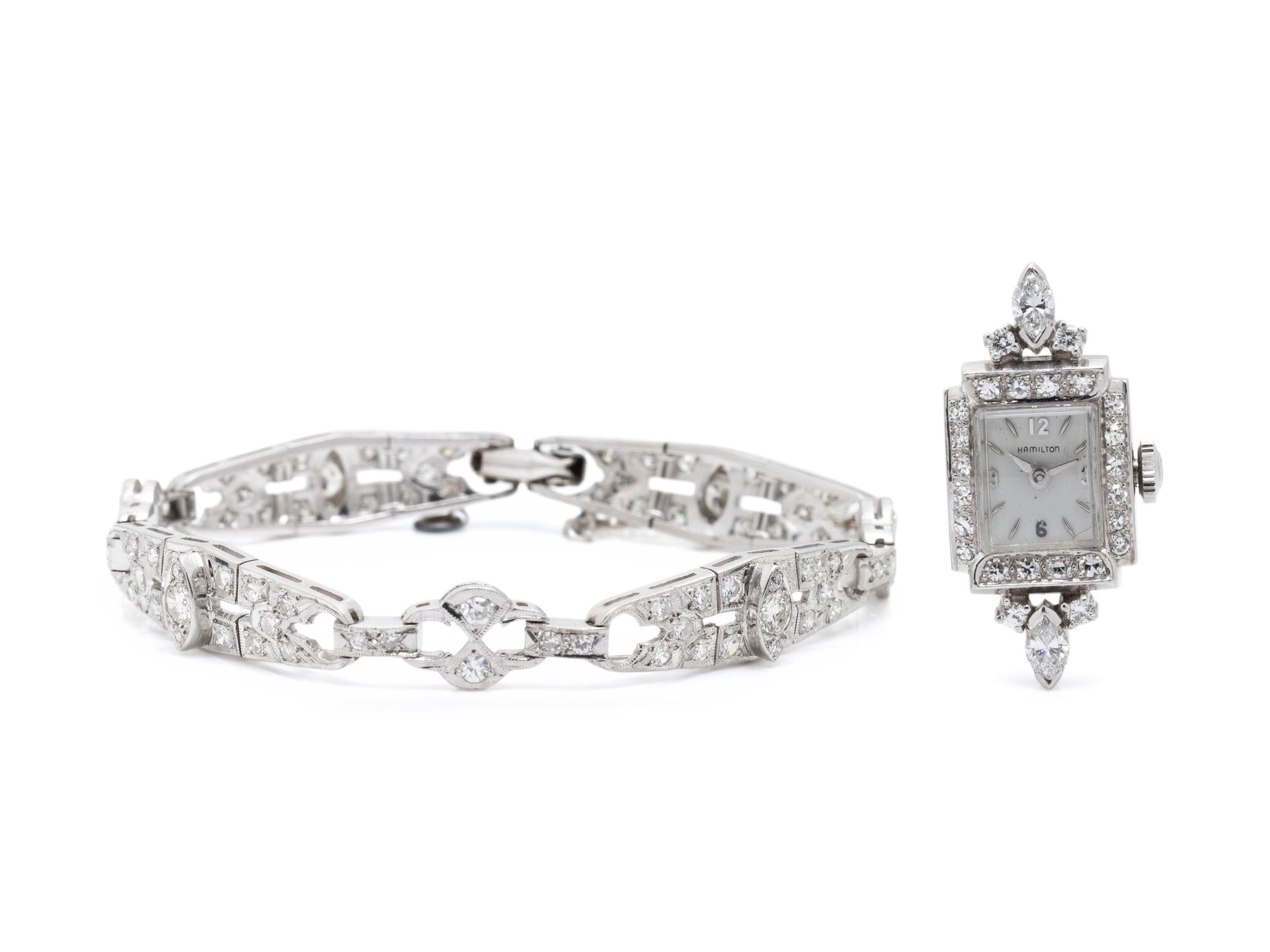 HAMILTON, PLATINUM, WHITE GOLD AND DIAMOND WATCH CASE AND BRACELET